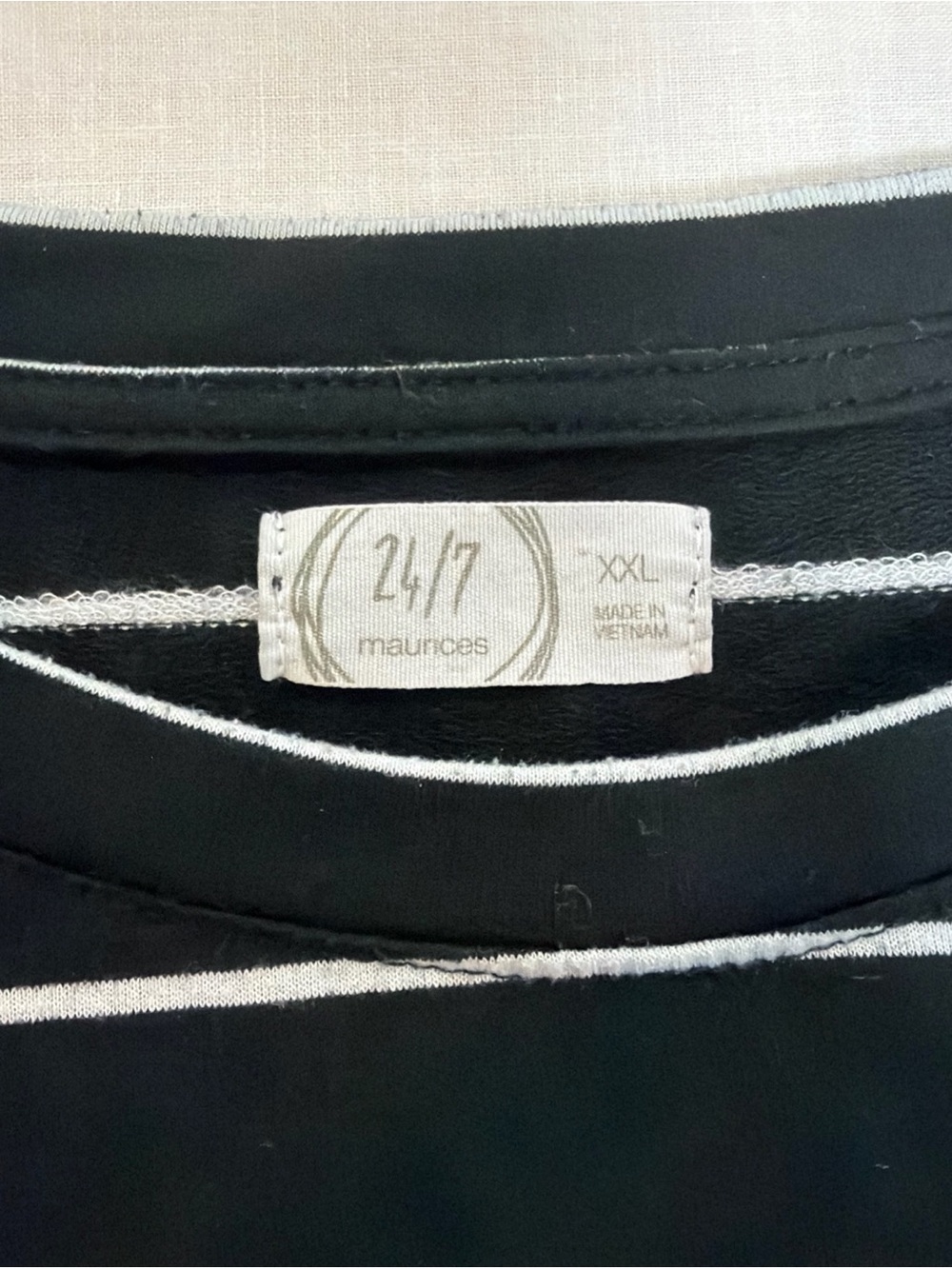24/7 Maurices Black/White Striped 3/4 Sleeve Top Stretch Women's XXL Preppy - Picture 9 of 11